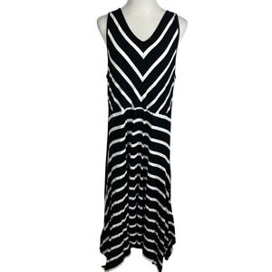 Lane Bryant Black White Striped Chevron Maxi Dress Plus Size 18/20 Handkerchief